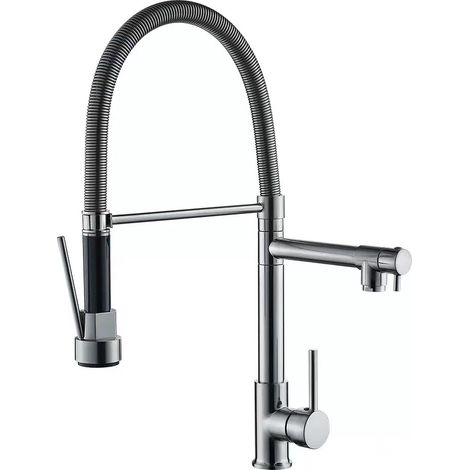 Küchenarmatur, Ausziehbrause Mit Arretierung, 360° Schwenkbar, Ausziehbare Brause, Hochdruck, Chrom
