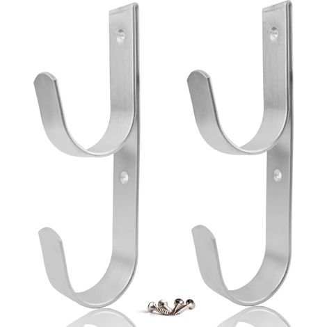 Set Mit 2 Robusten, Silberfarbenen Aluminiumhaken Inklusive Schrauben Für Teleskop-skimmerstangen Für Garten Und Pool