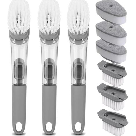 3-teiliges Spülbürsten-set Mit Seifenspender, Ergonomischem Griff Und Austauschbarem Bürstenkopf Für Küche Und Bad