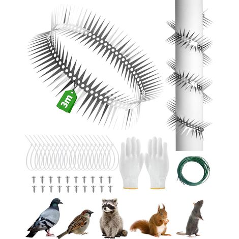 Edelstahl-marderschutzstreifen, 3 M Lang, Mit 32-mm-spikes Für Dachrinne, Baum Und Balkon