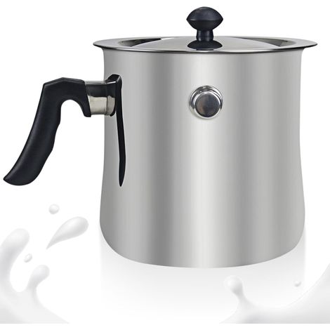 Induktionsgeeigneter Milchtopf – 1,5 L, Edelstahl Mit Blauen Wänden, Ausgießer Und Glasdeckel. Mit Rutschfestem Kunststoffgriff. Geeignet Für Gas-, Elektro- Und Induktionsherde.