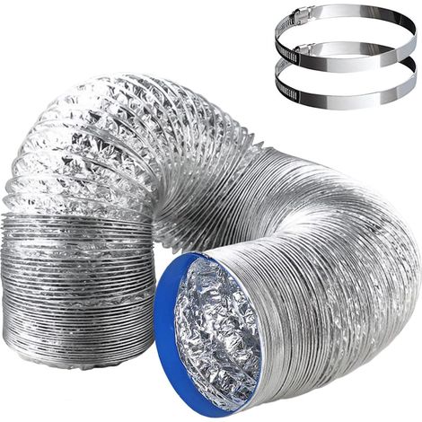 Flexibler Aluminium-lüftungsschlauch 100 Mm X 2 M, Hitzebeständig, 2 Stahlklemmen, Küchenlüftung
