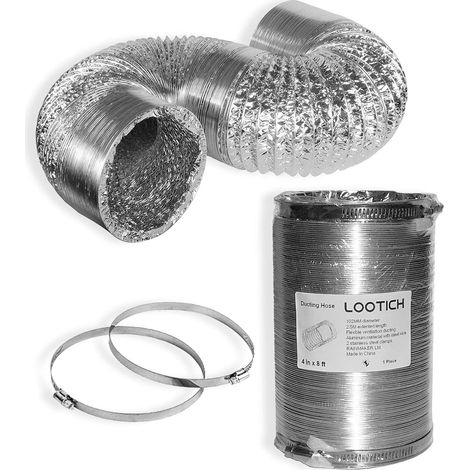 Flexibler Aluminium-lüftungsschlauch, 102 Mm Durchmesser, 2,5 M Länge, Für Küche Und Bad, Mit 2 Stahlklemmen