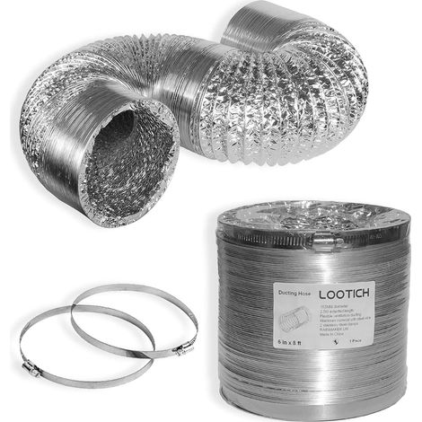 Flexibler Aluminium-lüftungsschlauch, 153 Mm Lang, 2,5 M, Wasserdicht, Mit 2 Stahlklemmen Für Küche Und Bad