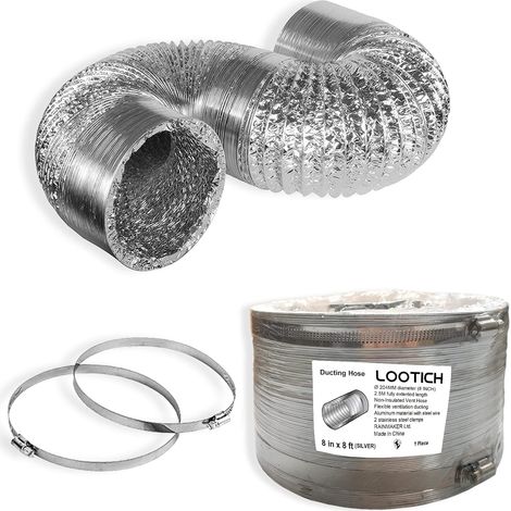 Flexibler Aluminiumschlauch, 204 Mm Länge, 2,5 M Stahl-fittings-set Für Bad-, Küchen- Und Wäschetrockner-belüftung
