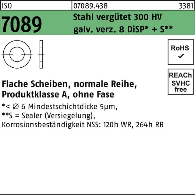 Bufab - Unterlegscheibe iso 7089 o.Fase 10 Stahl 200 hv galv.verzinkt 8 DiSP+S