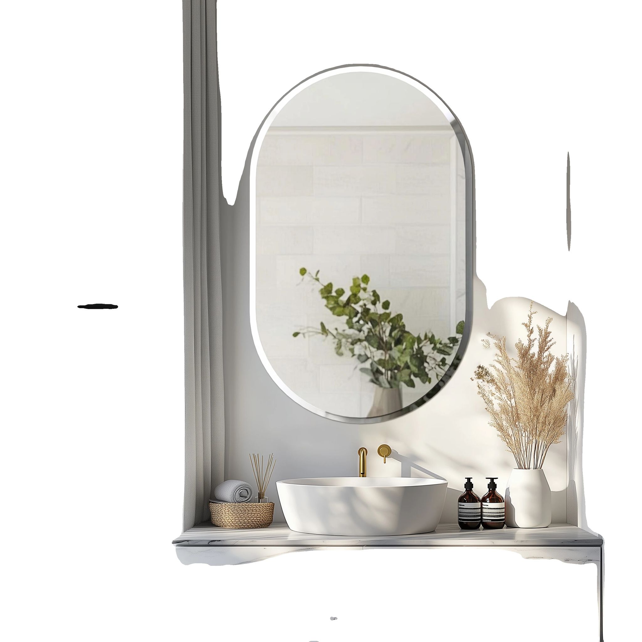 Badezimmerspiegel, Rahmenlos, Ovales Design, Abgeschrägte Kanten, 81 X 51 Cm