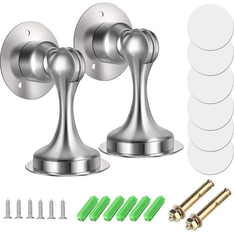 2 Magnetische Türstopper Aus Edelstahl, Zur Wand- Oder Bodenmontage Mit Doppelseitigem Klebeband Oder Schrauben – Kein Bohren Erforderlich