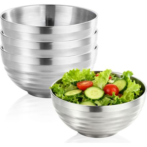 4-teiliges Set Aus Edelstahlschüsseln, 14 Cm – Edelstahl-kochgeschirr – Isolierte Pastaschüssel – Ramenschüssel Und Integrierte Rührschüssel – Geeignet Für Warme Und Kalte Speisen