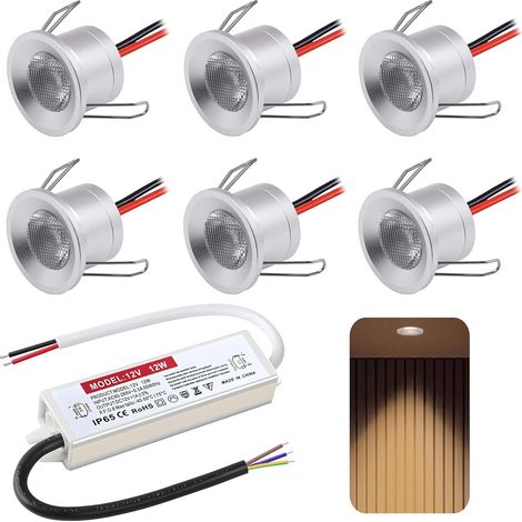 6er-set Einbaustrahler, 2 W, 12 V, Ip65, Mini-led, Extra Flach, 19 Mm, 25–28 Mm Einbauloch, Küche/badezimmer