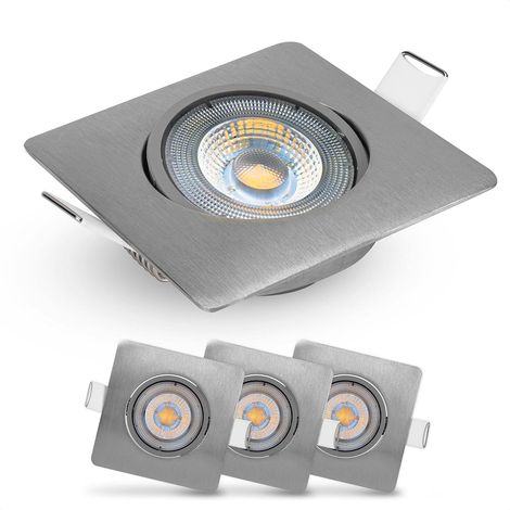Set Mit 3 Quadratischen, Verstellbaren Led-einbaustrahlern, 50° Abstrahlwinkel, Warmweiß (3000 K), 5 W, Für Wohnzimmer, Küche Und Büro