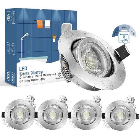 Set Mit 5 Einbaustrahlern, Dimmbar, Ip44, Led, Verstellbar, Badezimmer