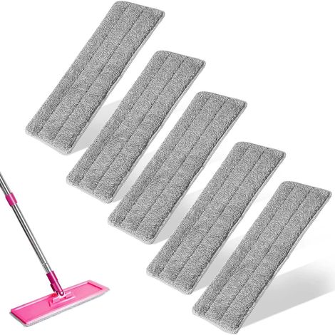 Set Mit 5 Mikrofaser-baumwollmopps 12x32cm Grau Wasserabsorbierend Boden Home Office