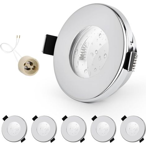 6x Einbaustrahler, Ip65, Gebürstetes Chrom-eisen, Gu10-fassung, Rund 68 Mm, Badezimmer/außenbereich