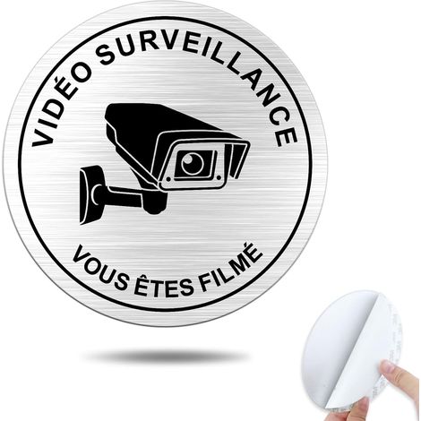 Aufkleber Für Videoüberwachungsschilder, Gebürstetes Aluminium, Ø 10 Cm, Für Den Außenbereich, Für Zuhause Oder Geschäft