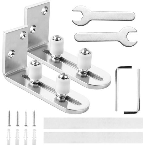 Set Mit 2 Verstellbaren Schiebetür-bodenführungen, Kohlenstoffstahl, Silber, Für Scheunentüren