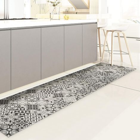Rutschfeste Vinyl-bodenmatte 240 X 50 Cm, Graues Fliesenmuster, Küchen- Und Badezimmerschutz