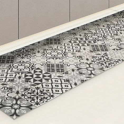 Rutschfeste Vinyl-bodenmatte, 2,5 Mm, Graues Fliesenmuster, Wasser- Und Feuerbeständig, Für Küche Und Bad