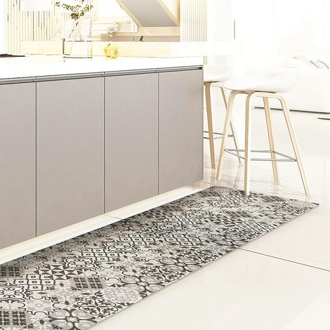 Rutschfeste Vinyl-bodenmatte, 2,5 Mm, Graues Fliesenmuster, 180 X 50 Cm, Für Küche Und Bad
