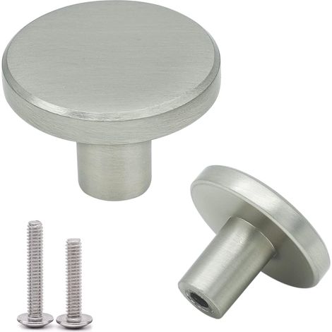 Set Mit 8 Runden Möbelknöpfen Aus Gebürstetem Nickel, Zinklegierung, Für Schränke Und Schubladen