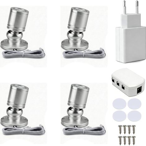 Set Mit 4 Um 360° Drehbaren Led-strahlern, Aufputzmontage, Usb, Warmweiß 3000k, Für Kleiderschrank/flur