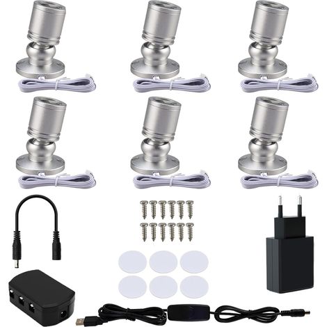 Set Mit 6 Um 360° Drehbaren Led-strahlern, Aufputzmontage, 1 W, 3000 K, Für Schränke, Flure