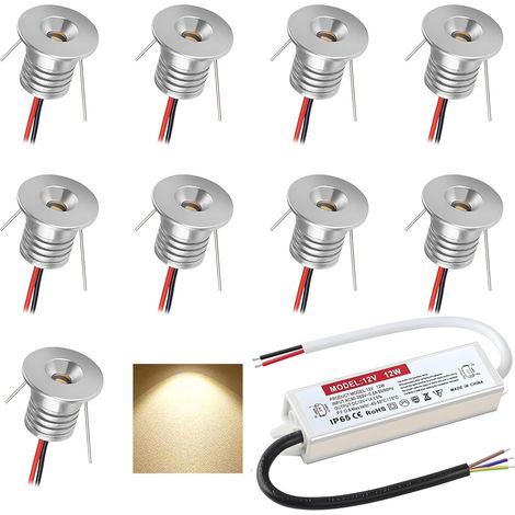 Set Mit 9 Led-einbaustrahlern, 12 V, 1 W, Ip65, 16 Mm Einbauöffnung, Aluminium, Küche, Treppenhaus, Schrank