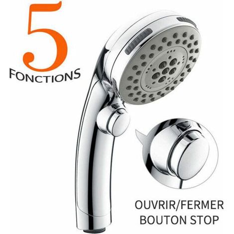 Verchromter Duschkopf Mit Stopptaste, 5-strahl-handbrause, Antikalkdüsen, Universelles Design