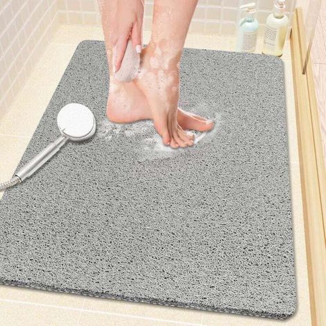 Pvc-badematte Aus Luffa (phthalatfrei), Rutschfest, 61 X 41 Cm, Mit Abflusslöchern, Schnelltrocknend, Grau