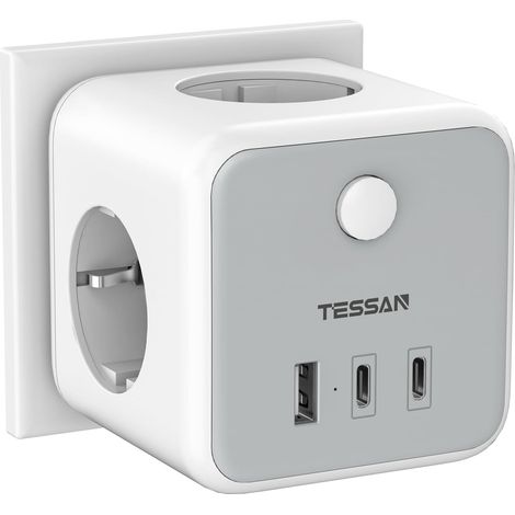 Würfel-steckdosenleiste Mit 3 Ac-steckdosen, 3 Usb-anschlüssen, 2500 W Typ F, Für Küche Und Büro, Grau