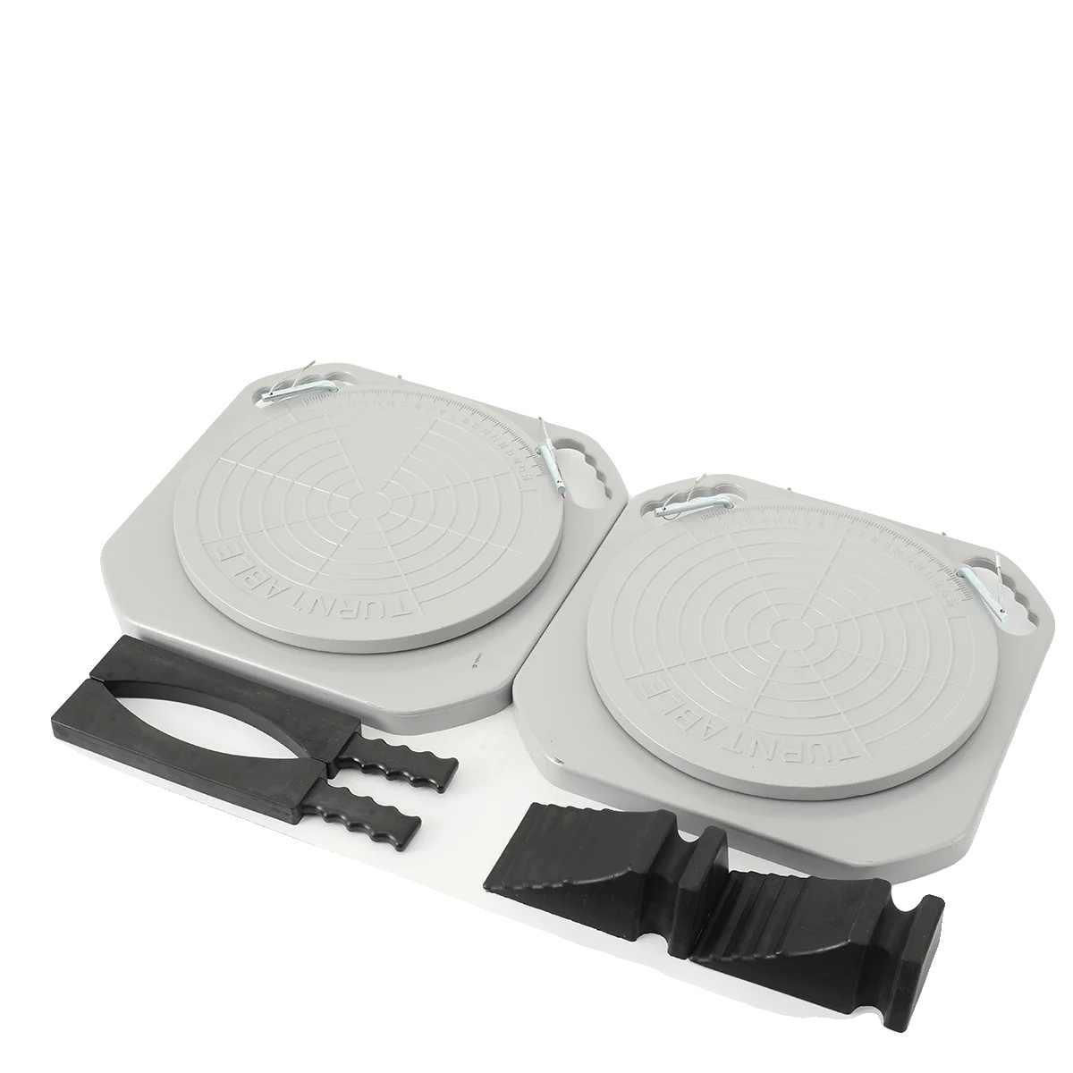Drehbare Platten Zur Achsvermessung, Tragfähigkeit 2,5 Tonnen, Abmessungen 400 X 400 Mm, Durchmesser 345 Mm, Geringes Gewicht Von Je 6,54 Kg, Inklusive Ergonomischer Griffe