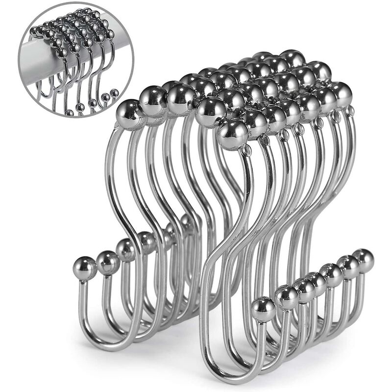 Set Mit 12 Rostfreien Duschvorhanghaken Aus Edelstahl Mit Doppeltem Schiebe-sicherheitshaken Für Badezimmerduschvorhänge (chrom)
