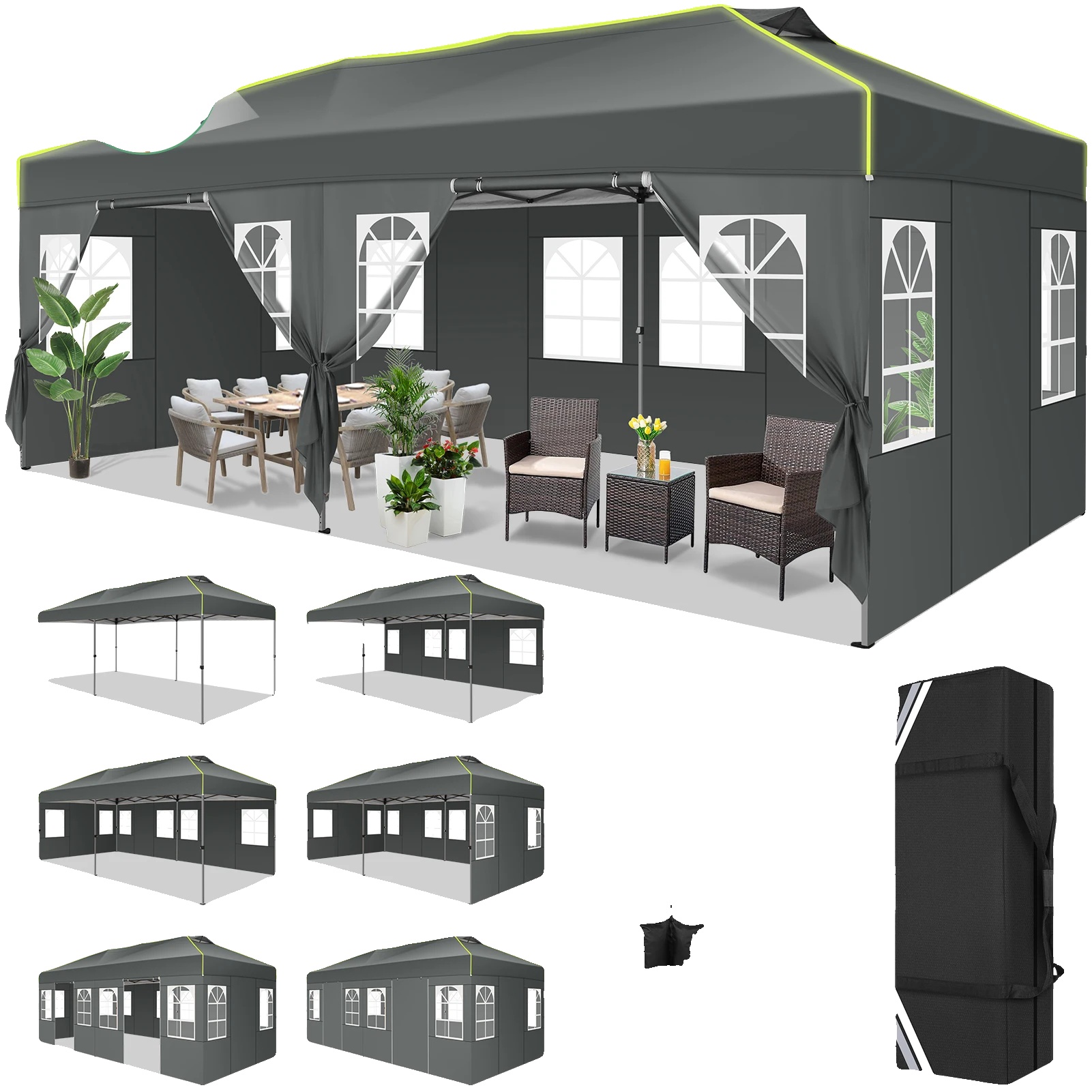 Pavillon, Patentiertes Montagesystem, Wasserdicht Und Uv-beständig, Grau, 3 X 6 M
