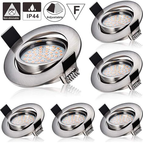 X 5-w-led-einbaustrahler, 3000 K Warmweiß, Entspricht Einer 45-w-halogenlampe, 230 V, Feste Deckeneinbaustrahler, 55 Mm Bohrung [energieklasse E]