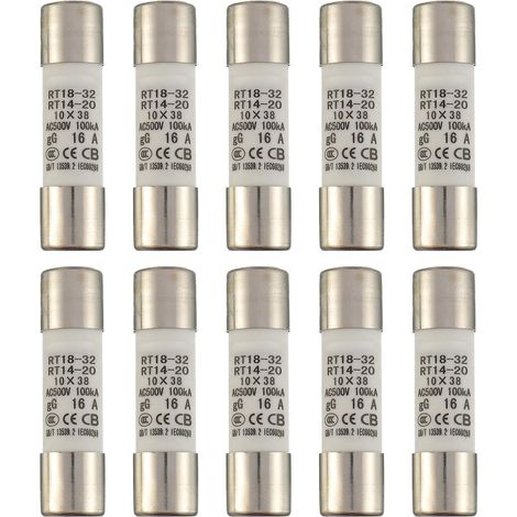 10 Zylindrische Sicherungen 16a 500v Keramik 10x38mm Zum Schutz Elektrischer Stromkreise