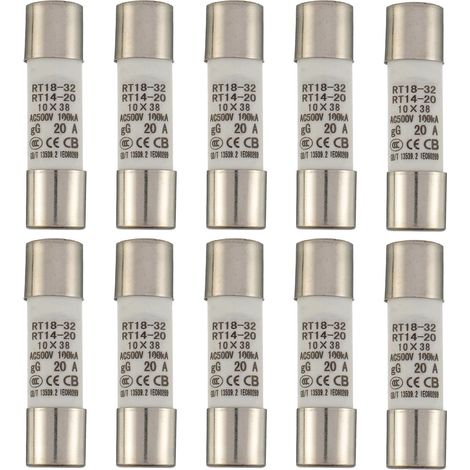10 Zylindrische Sicherungen, Keramik, 20 A 500 V, Rt18-32, 10 X 38 Mm, Für Elektrogeräte