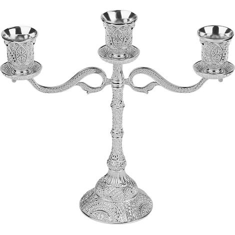 2422 Cm Hoher Kerzenleuchter Aus Aluminiumlegierung Mit 3 Armen, Silberfarben, Klassischer Stil, Dekoration Für Zuhause, Romantisches Abendessen Bei Kerzenschein, Weihnachts- Und Hochzeitsdekoration S