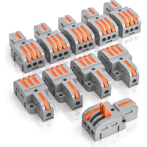 10-polige Klemmen, 1 Eingang, 3 Ausgänge, Mit Hebel, Kabelverbinder, Mit Leiterklemme 0,2–4 Mm², Für Heimwerkerprojekte