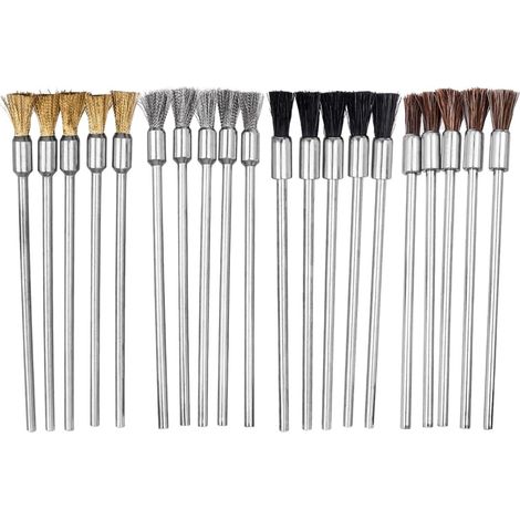 20 Mini-drahtbürsten, Stiftförmige Metallbohrbürsten, Messingbürsten, 4 Ausführungen Zum Reinigen, Dekontamination, Entgraten Und Entfernen Von Rost Und Korrosion