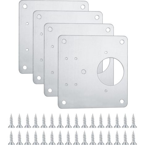 Set Mit 4 Scharnierhalterungen Aus Edelstahl Mit Bohrungen, Schrankbeschläge Für Küche Und Türen, Flachscharniere, Reparaturplatten, 32 Schrauben