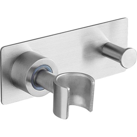 Duschkopfhalterung, Massiver Edelstahl Matt Geschliffen, Winkel Verstellbar Brausehalter Duschhalterung (selbstklebende Montage + 1 Haken)