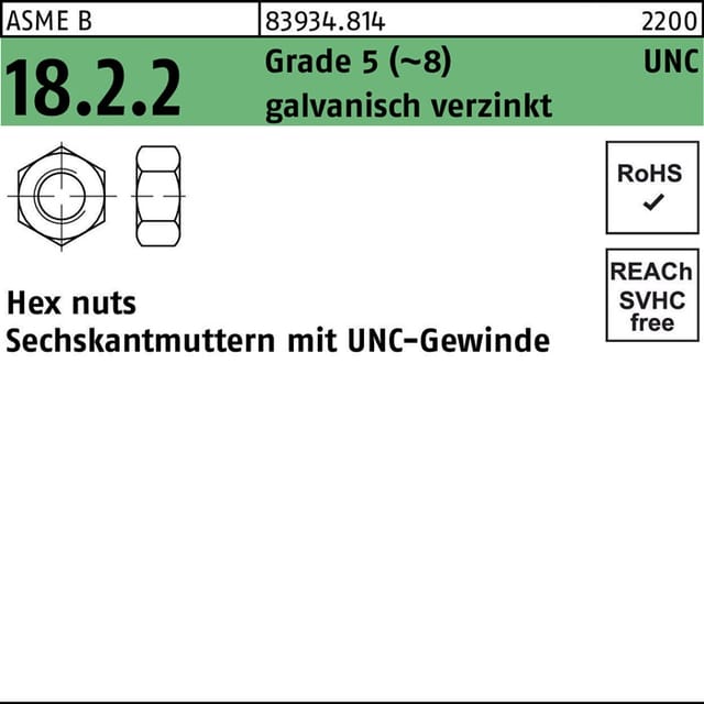 Sechskantmutter ART 83934 5/8' Stahl galvanischnisch verzinkt 50 Stk