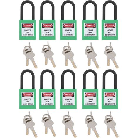 10 Sets Mit 38 Mm / 1,5 Zoll Sicherheitsvorhängeschlössern, Technische Staubdichte Isolierung Für Fabriken, Baustellen, Krankenhäuser, Chemische Industrie (grün)