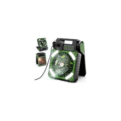 Tragbarer Solar-campingventilator (7800 Mah) – 4 Geschwindigkeitsstufen – Bis Zu 20 Stunden Akkulaufzeit – Integriertes Solarpanel – Bürstenloser Motor