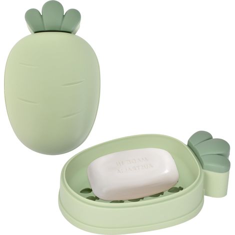 Set Mit 2 Seifenschalen, Seifenschale Mit Deckel, Tragbare Seifenschale, Rutschfeste Seifenschale, Dusche, Badezimmer, Küche, Hält Seife Trocken (grün)