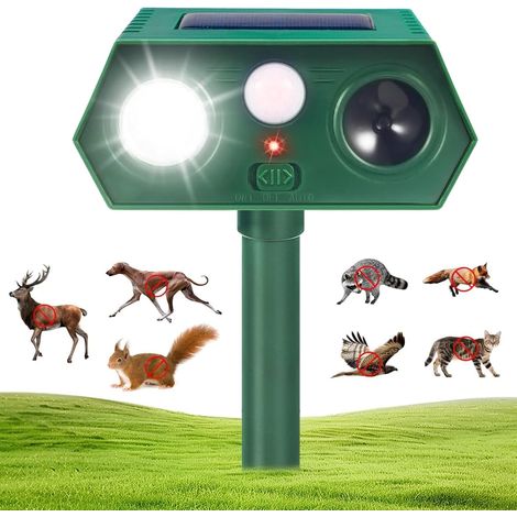 Solar-ultraschall-pflanzenabwehrgerät Mit Pir-bewegungsmelder, Led-licht, Ip44 Wasserdicht, Für Den Außenbereich