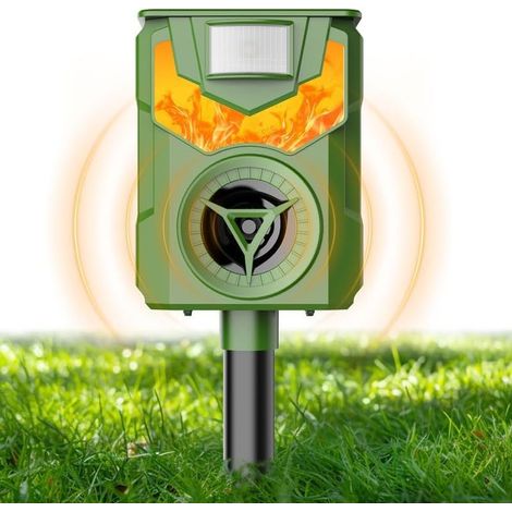 Solarbetriebenes Ultraschall-tierabwehrgerät Mit Usb-anschluss, Ip54 Wasserdicht, Led-flammenlicht Und Pir-sensor Für Den Garten