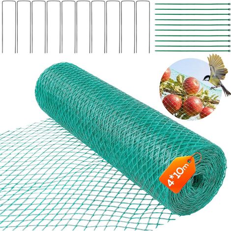 Vogelschutznetz, 4 X 10 M, Maschenweite 15 X 15 Mm, Polyethylen, Uv-beständig, Mit 20 Heringen, Für Garten, Teich Und Balkon