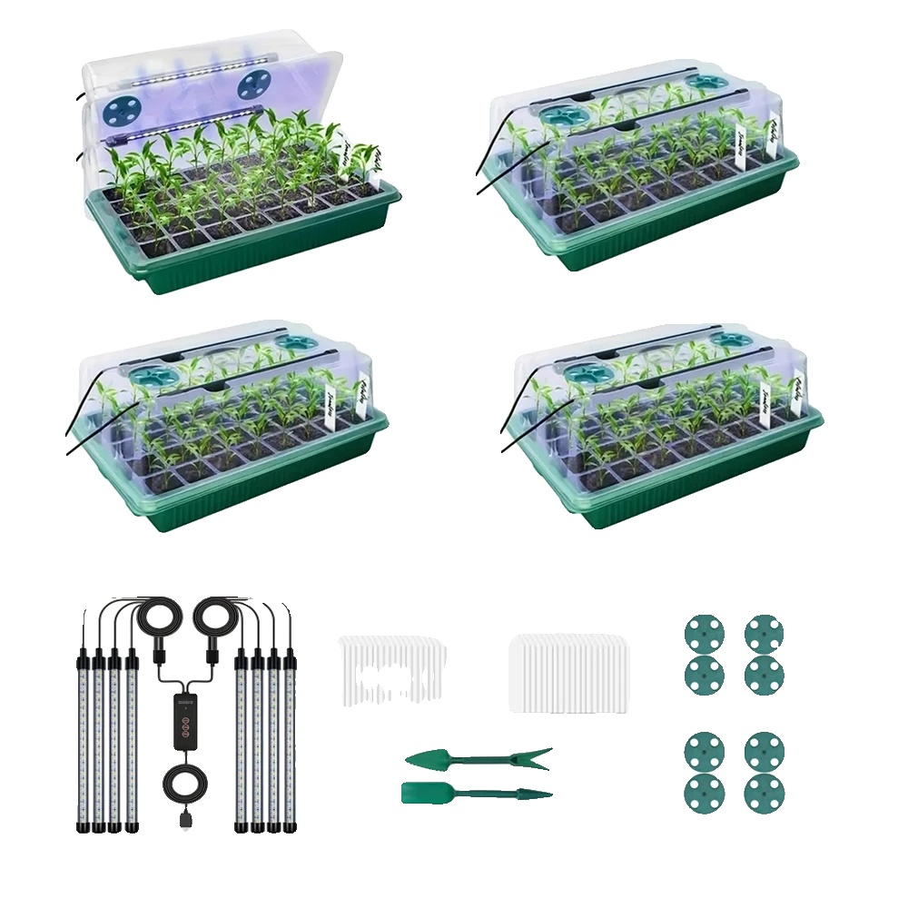 Anzuchtschale, 160 Zellen, Hohes Kuppeldesign, 8 Led-pflanzenlampen, Intelligenter Timer, Kunststoff