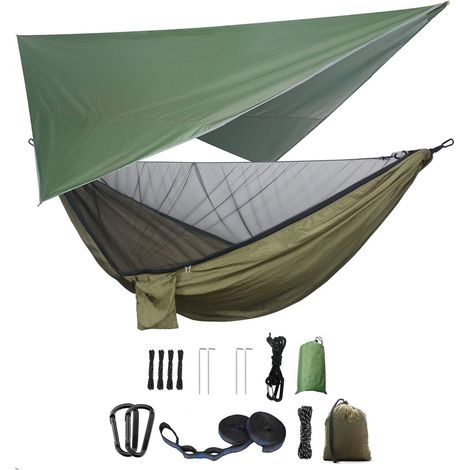 Doppelhängematte Mit Moskitonetz, Wasserdichter Plane, Fallschirmseide, Für Camping Und Wandern